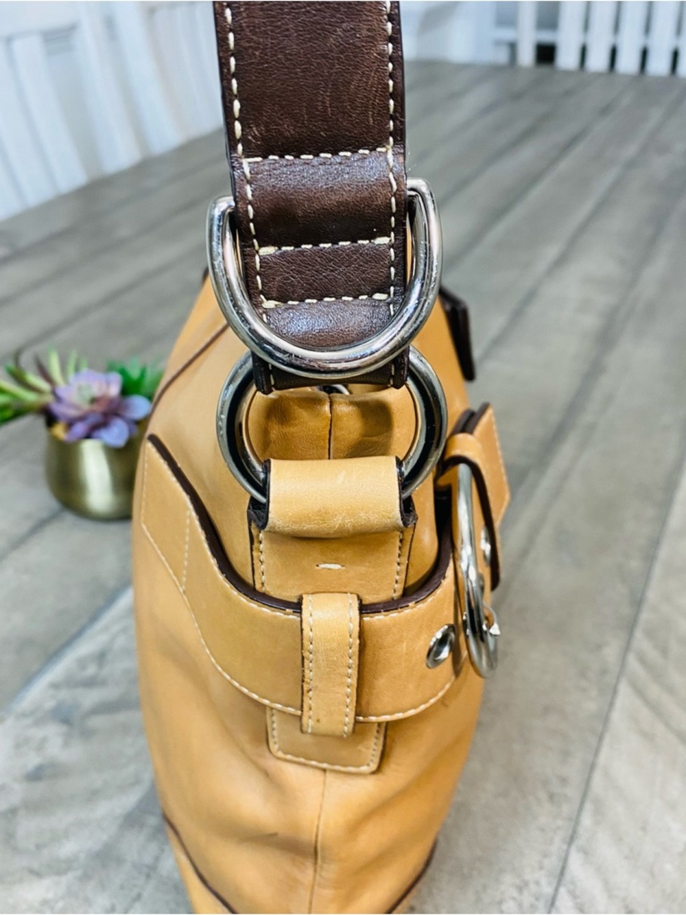 Coach Soho Slim Duffle 1453 Shoulder Bag Tan Leather Brown Crossbody Bag Purse - Picture 6 of 12